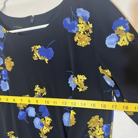 TALBOTS Women’s Midi Dress Size 8 FLORAL JERSEY TWIST FIT & FLARE Blue Stretch - Picture 5 of 12